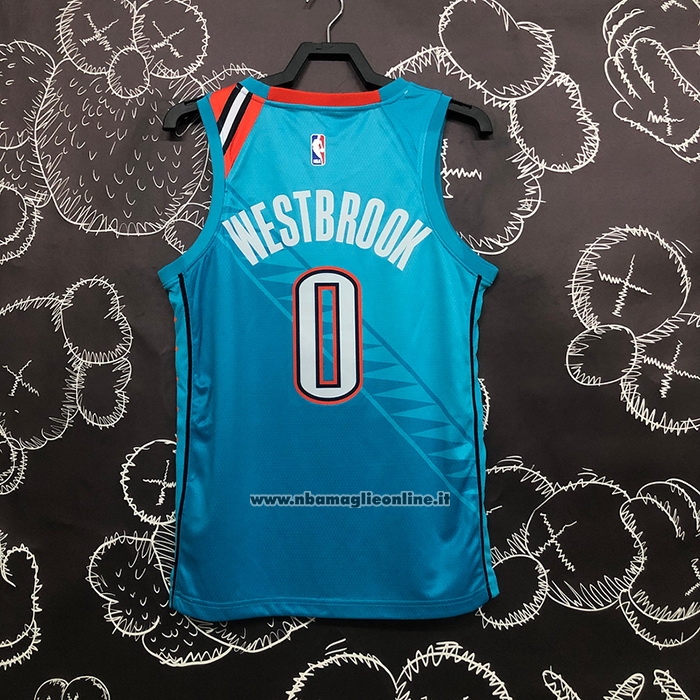 Maglia Oklahoma City Thunder Russell Westbrook #0 Citta 2018-19 Blu